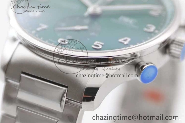 MIROTIME 0819 FastDry Portugieser Chronograph IW371615 ZF Best Edition Green Dial on SS Bracelet A7750 (Slim Movement) 7038
